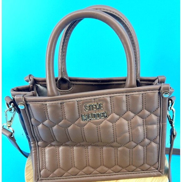 Steve Madden Womens Brown Leather Top Handle Satchel Handbag - Picture 3 of 9